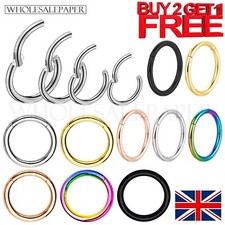 SURGICAL STEEL NOSE RING CLICKER SEPTUM HINGE SEGMENT FACE HOOP EAR LIP PIERCING