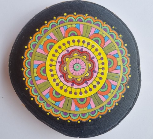 Three hand painted mandalas - hand, on