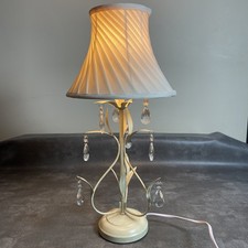 Ornate Table Metal Lamp With Crystals & Lined Shade,  Cream 48cms High Pre Owned