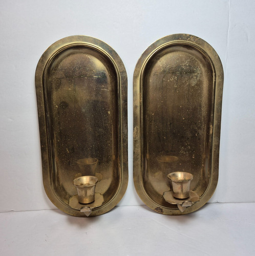 Vintage pair oval brass wall - oval,