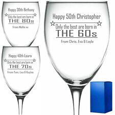 Personalised Engraved Wine Glass BIRTHDAY ANY AGE 30th 40th 50th 60th 70th 21st