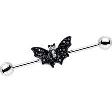 Black & Clear Gem Bat Industrial Cartilage Scaffold Bar - Ear Bar - 38mm