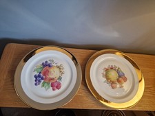 Two Vintage Gilded Plates With Fruit Design. German. VGC