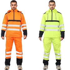 Hi Vis Viz Rain Suit Tracksuit High Visibility Waterproof Top Trousers 2 Piece