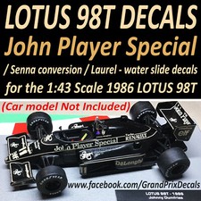 LOTUS 98T 1986 water slide DECALS - JPS / Senna / Laurels 1:43 F1 Car Collection