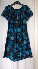 Sz 3 12-14 Amari Black Mix Floral Print S/S Knit Knee Lgth Over Dress VGC
