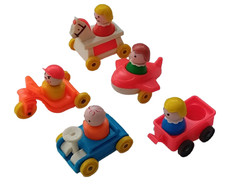 Vintage Fisher Price Little People - FIVE KIDS & THEIR RIDES Go Kart Trike Horse