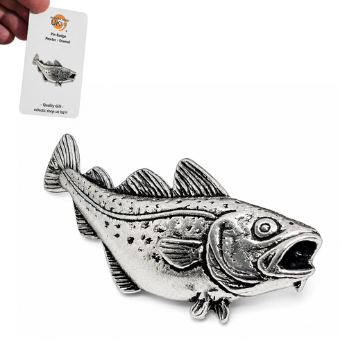 Cod fish pin badge - cod, pewter