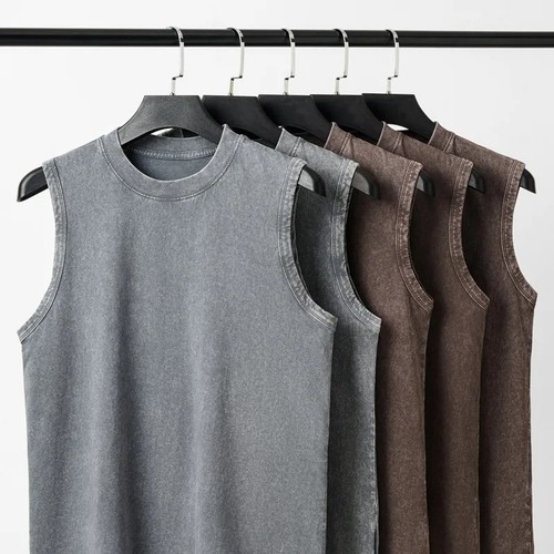 Men washed cotton sleeveless - cotton,