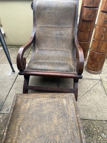 Antique chair with - antique, footstool