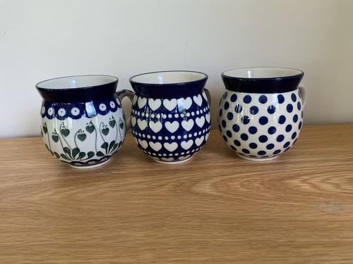 Three blue polish pottery - three,