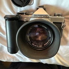 Olympus OM-1N MD 35mm Camera, Zukio 50mm f1.8 Lens - battery grip, + lens hood