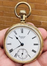 A GENTS FINE QUALITY EARLY 1888 14CT GOLD FILLED WALTHAM OPEN FACE POCKET WATCH.