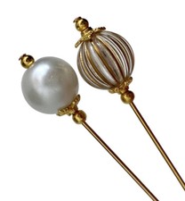 2X Beautiful Gold Hat Pins 