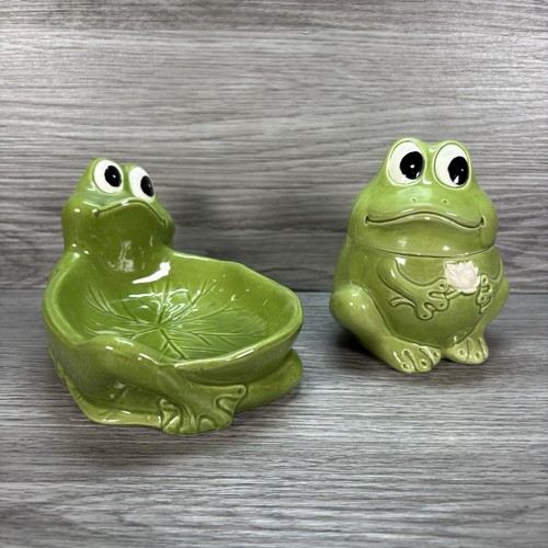 Vintage ceramic frog soap - vintage,