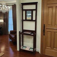 Edwardian Oak Coat Stand. Light Oak. Mirror & Drawer With Umbrella Stands.