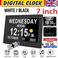 7 inch LCD Digital Alarm Clock Calendar Datetime f. Memory Loss Dementia Elderly