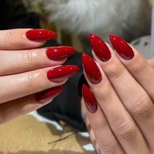 False Press-on nails Medium Almond Glossy Red 24pcs + FREE Nail tabs BN827