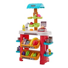 Supermarket Stall with Shopping Cart for Kids Pretend Play Market Stand Trolley
