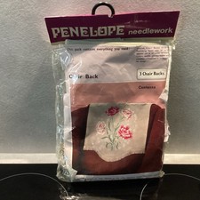 Vintage embroidery     3 x Chair Backs linen/ rayon fabric  