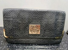 Biba Leather Iconic Embossed Faith Clutch Bag Classic Black Party season