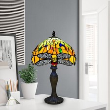 Tiffany Style Table Lamp Yellow Dragonfly Handcrafted Multicolor Stained Glass
