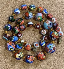 Antique Venetian Italian Murano Art Glass Millefiori Bead Necklace