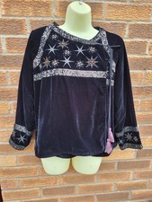 (Eur M) Zara Velour / Velvet Jacket  Black With Embroidery  Lined Tassels.