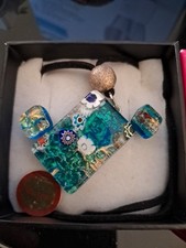 Original MURANO glass Pendant And Earrings  Bluish Floral ITALY ??