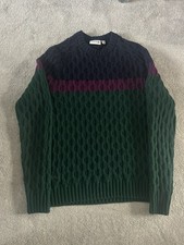 Lacoste Cable Knit Sweater Jumper Wool Pullover Crew Neck S