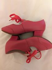 Girls New Bright Pink PU Low Cuban 1"  Heel Flexible Jive Jazz Dance Shoes 2
