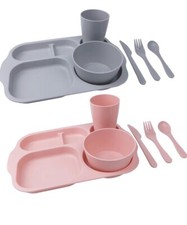 Greenandlife 12 Pcs Dinner Set. Reusable Plastic Plates Bowls Set for Kids. NEW