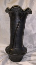 Antique 1890-1910 Art Nouveau Vase Black Iridescent Handblown Bohemian Glass 10’