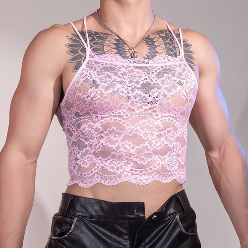 Mens black pink floral lace - pink,