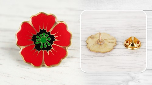 Red poppy flower lapel - red,
