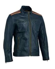 RKSPORTS STEVE MCQUEEN NAVY REAL LEATHER MOTOBIKE JACKET, NEW WITH TAGS, 4XL