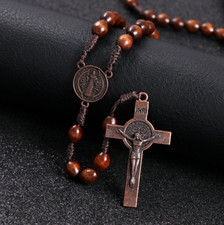 Wooden Rosary Beads Catholic Cross Christian Antique Traditional Style Handmade