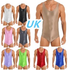 Men Glossy Shiny Spandex Gymnastic Leotard Bodysuit Sleeveless Jumpsuit Unitard