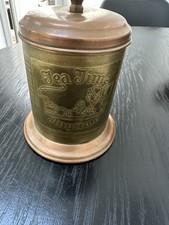 Vintage Copper & Brass Tea Time Caddy Pot Jar Right Anytime Britain Embossed