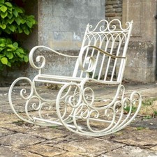 Metal Shabby Chic Rocking Chair Cream Garden Rocker Steel Rocking Seat Chair