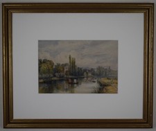 River Thames at Marlow. Watercolour by listed artist Samuel Prout Newcombe, 1874