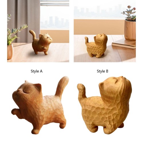 Small wooden cat statue - wooden,