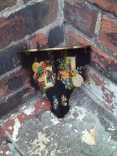 Antique English Paper Mache Japanned Folding Corner Shelf 9" tall