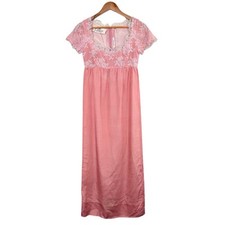 Vintage Jean Varon Dress UK 8 Pink Lace Maxi Empire Line Wedding 60s Evening