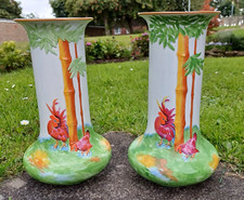 Pair Crown Ducal Hen & Cockerel Decorative Vases
