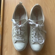 PRADA Genuine White Leather Sneakers Trainers Daps Size 39 Lace Up