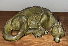 Vintage Green pottery dragon 13cm long 
