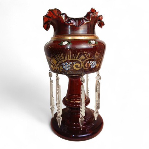 Antique cranberry glass luster - glass,