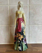 Old Tupton Ware Lady Figurine Summer Bouquet Hand Painted Tubelined Large 11.5"