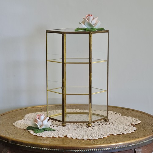 Vintage hexagonal brass glass - hexagonal,